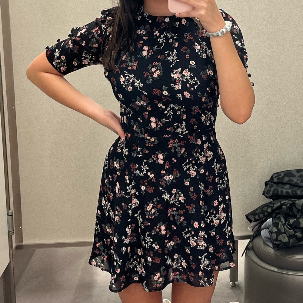 Floral Black Dress with Pink and White Accents